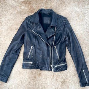 AllSaints Cargo Leather Biker Jacket (Black, US Size 2)